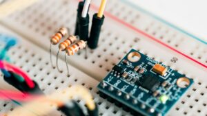 resistors and circuit board on breadboard