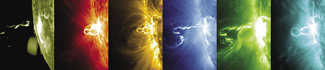 On February 24, 2014, NASA’s Solar Dynamics Observatory (SDO) captured an X-class solar flare in different wavelengths of light, including ultraviolet (UV). One of the SDO’s instruments is the Extreme Ultraviolet Variability Experiment (EVE), tasked with measuring extreme UV radiation, which plays a key role in atmospheric heating and satellite drag.