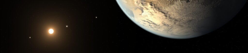This artist's concept depicts Kepler-186f, the first validated Earth-size planet to orbit a distant star in the habitable zone -- a range of distance from a star where liquid water might pool on the planet's surface. The discovery of Kepler-186f confirms that Earth-size planets exist in the habitable zones of other stars and signals a significant step closer to finding a world similar to Earth.