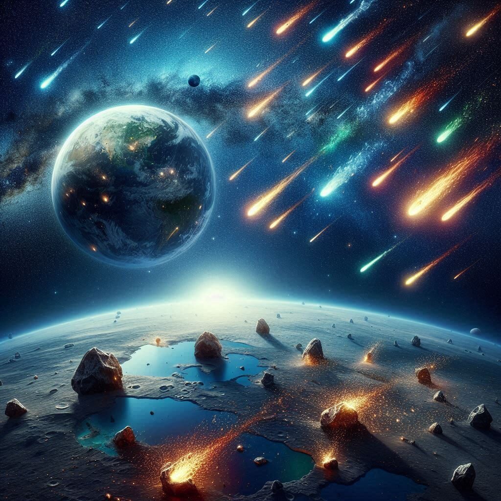 Los proyectiles o rocas del espacio, como meteoroides, asteroides y cometas, impactan la Luna y otros satélites de manera significativa debido a la ausencia o la extrema delgadez de sus atmósferas. A diferencia de la Tierra, donde la atmósfera desintegra la mayoría de estos objetos antes de que lleguen a la superficie, los cuerpos celestes sin atmósfera están directamente expuestos a estos impactos. La imagen fue creada usando Copilot.