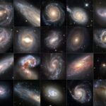 THIS COLLECTION OF 36 IMAGES FROM NASA’S HUBBLE SPACE TELESCOPE FEATURES GALAXIES THAT ARE ALL HOSTS TO BOTH CEPHEID VARIABLES AND SUPERNOVAE. THESE TWO CELESTIAL PHENOMENA ARE BOTH CRUCIAL TOOLS USED BY ASTRONOMERS TO DETERMINE ASTRONOMICAL DISTANCE, AND HAVE BEEN USED TO REFINE OUR MEASUREMENT OF THE HUBBLE CONSTANT, THE EXPANSION RATE OF THE UNIVERSE.