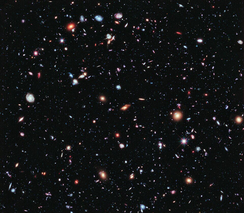 This image, called the Hubble eXtreme Deep Field (XDF), combines Hubble observations taken over the past decade of a small patch of sky in the constellation of Fornax. With a total of over two million seconds of exposure time, it is the deepest image of the Universe ever made, combining data from previous images including the Hubble Ultra Deep Field