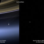 Los anillos de Saturno, la Tierra y la Luna visto desde Saturno