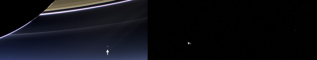 Los anillos de Saturno, la Tierra y la Luna visto desde Saturno